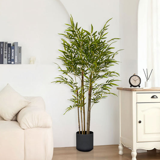 NNEAGS 150cm Lucky Bamboo Tree Bambusa Vulgaris Artificial Plant w/ 7 Branches Home Accent Decor-1