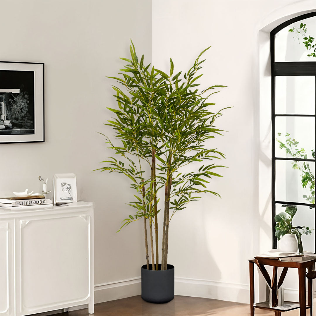 NNEAGS 150cm Lucky Bamboo Tree Bambusa Vulgaris Artificial Plant w/ 7 Branches Home Accent Decor-4