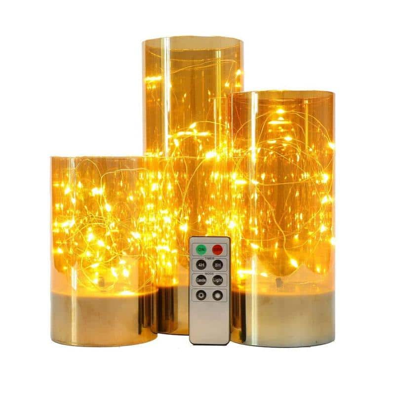 6/8/10inch High Battery Glass Decorative Lights(Set of 3)