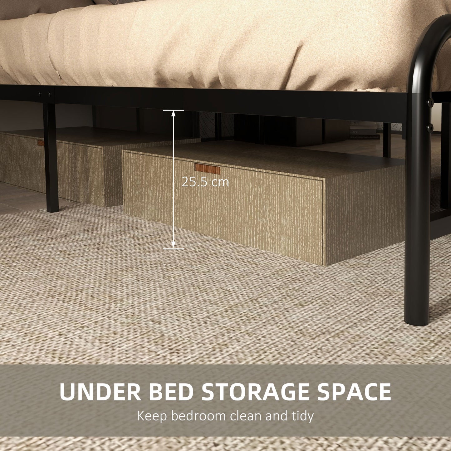 Industrial Style Double Bed Frame with Curved Headboard - Black Steel