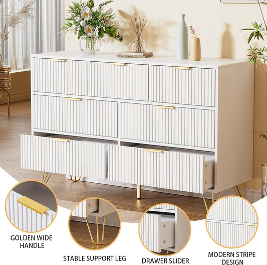 White Dresser 47 Inch Wide Modern Storage With Drawers