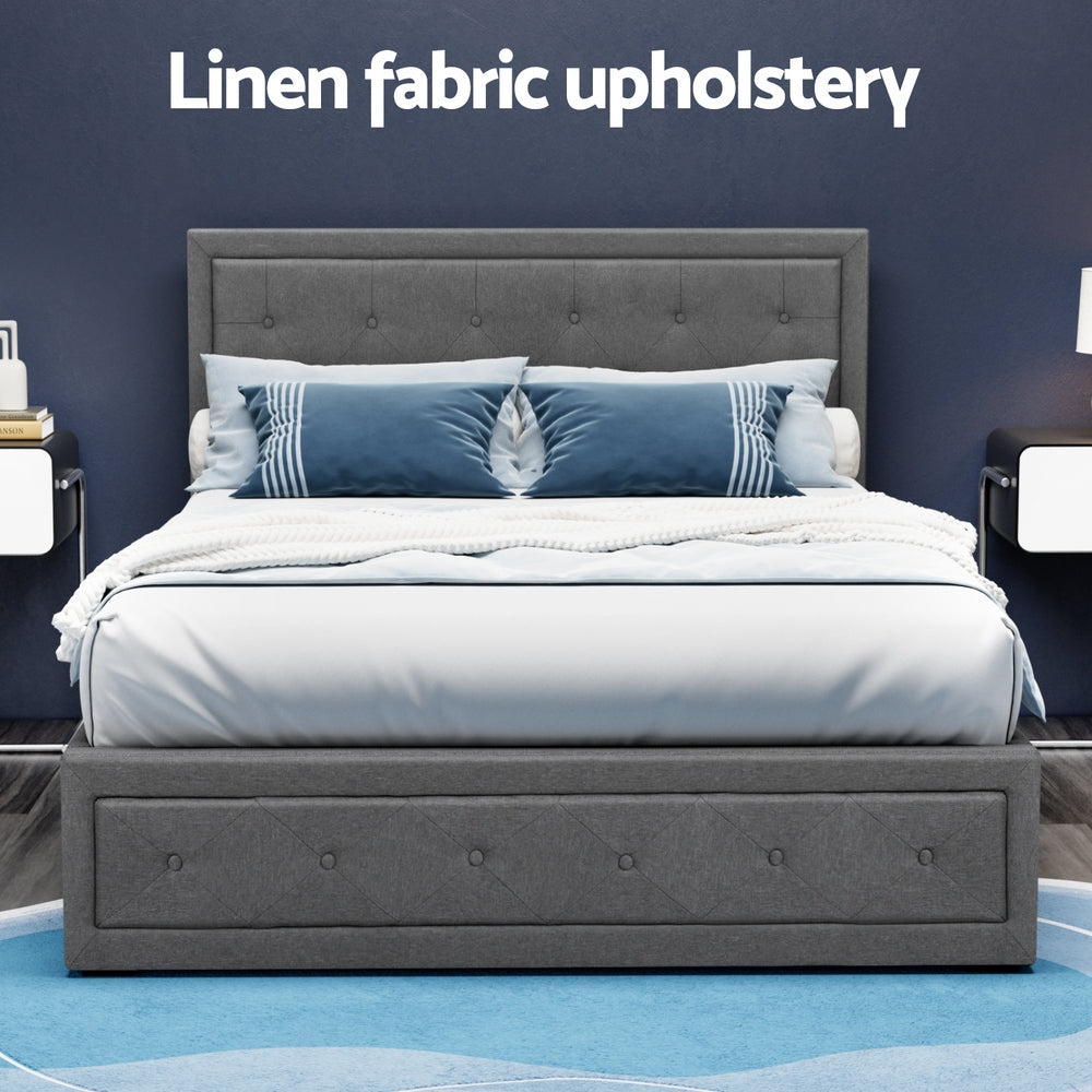 NNEDSZ Artiss Bed Frame Double Size Gas Lift Grey TIYO-4