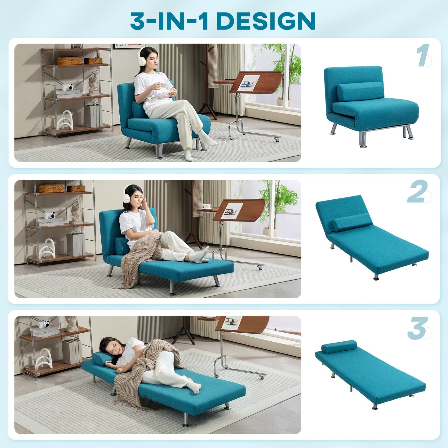 Single Linen-Feel Sleeper Chair - Dark Blue