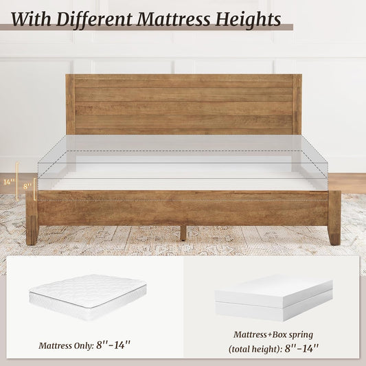 King Size Acacia Wood Platform Bed Frame With Headboard