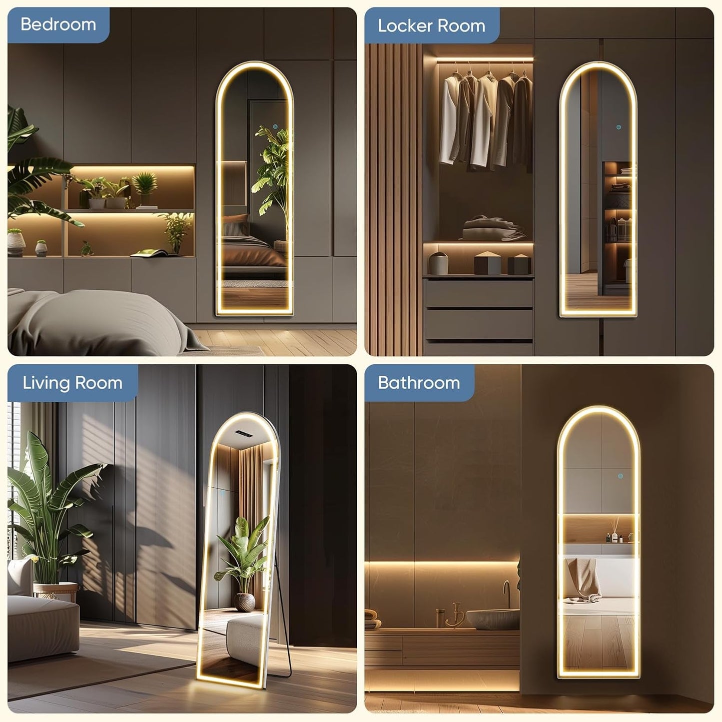 Arched Full Length Floor Mirror With LED Lights 59.8 Inch