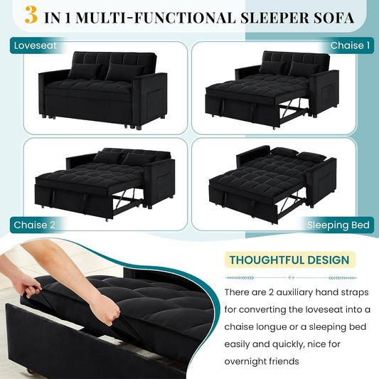 Modern Velvet 3 in 1 Convertible Sleeper Sofa Bed