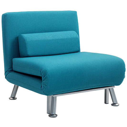 Single Linen-Feel Sleeper Chair - Dark Blue