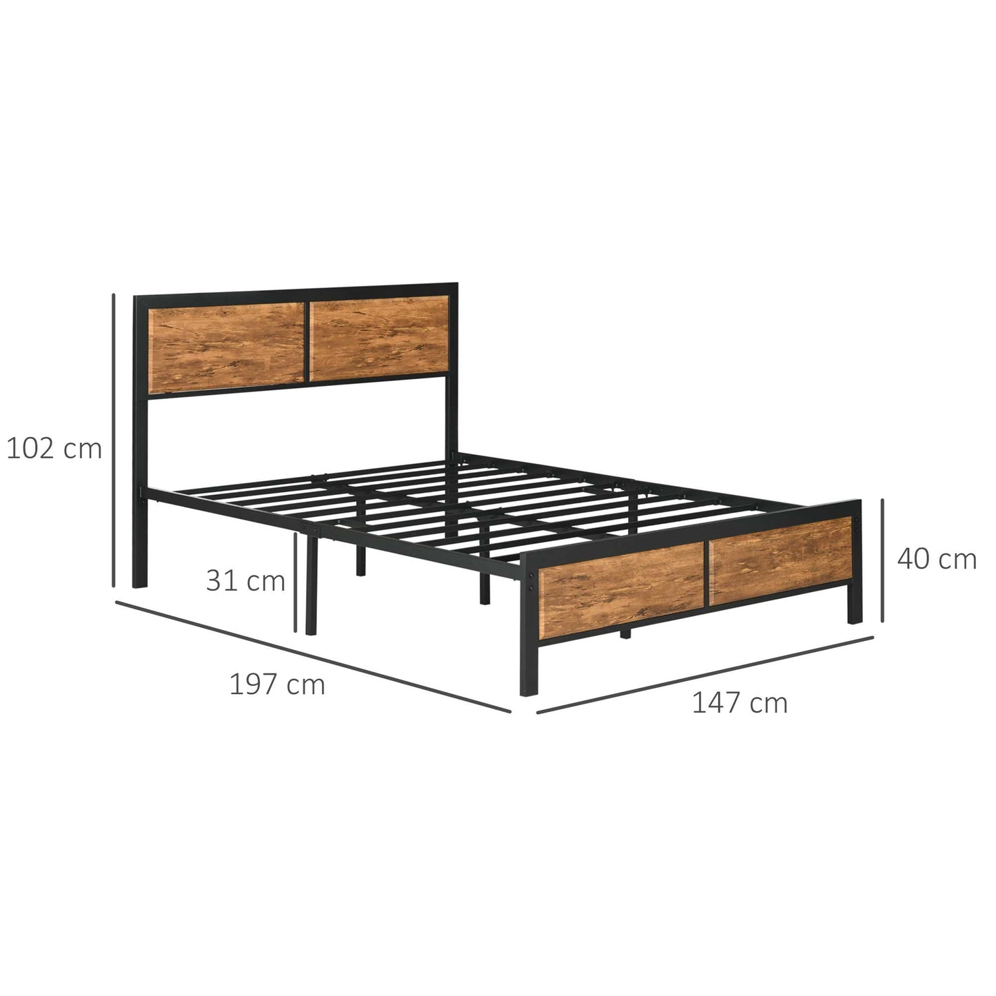 Industrial Double Bed Frame with Under-Bed Storage - Rustic Brown