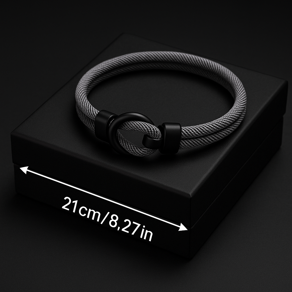 Gray Rope Bracelet – Minimalist Men’s Bracelet with Black Magnetic Clasp
