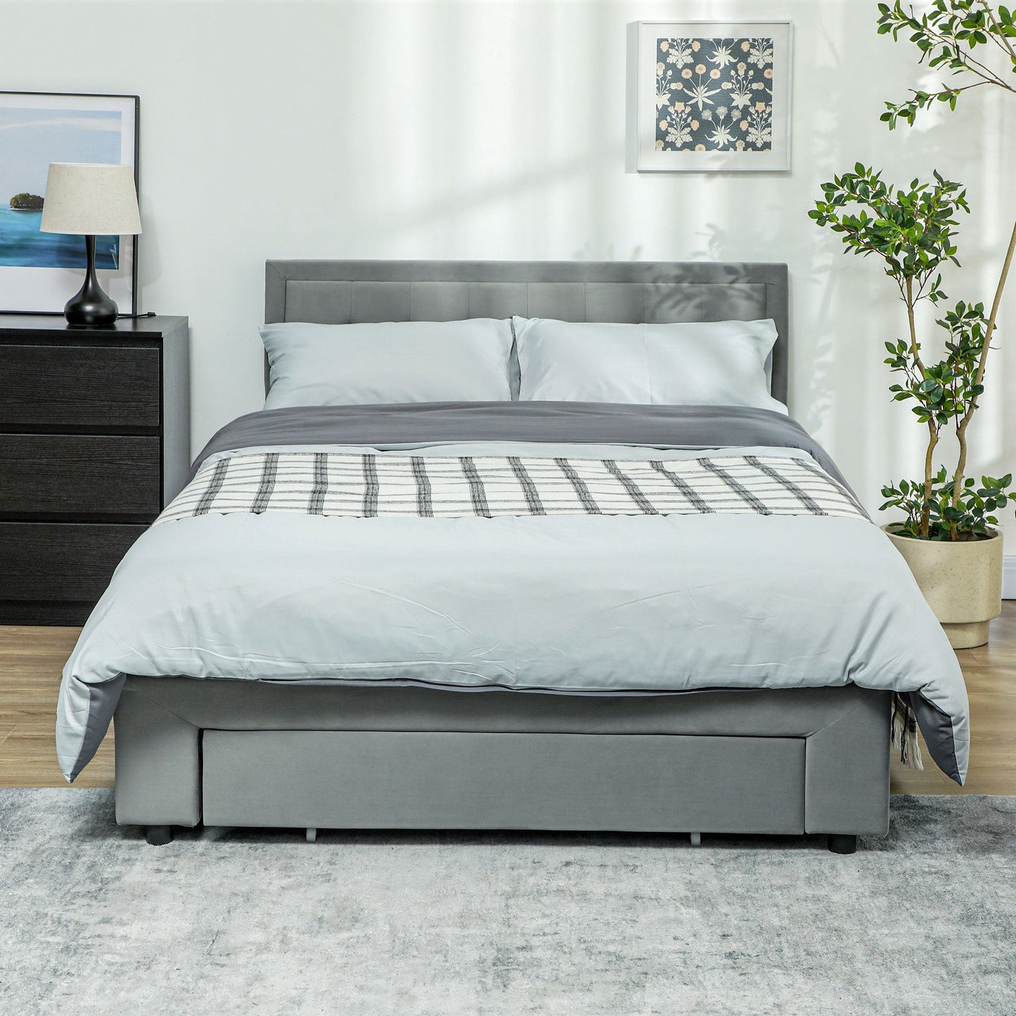 Double Size Ottoman Bed Frame with Front Drawer - Grey