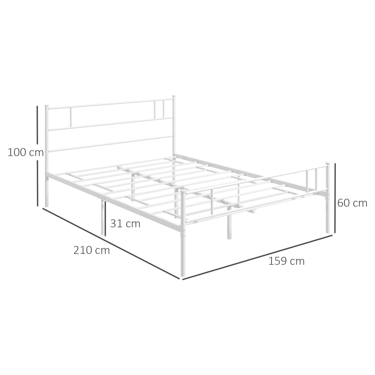 Double Metal Bed Frame with Strong Steel Structure - White