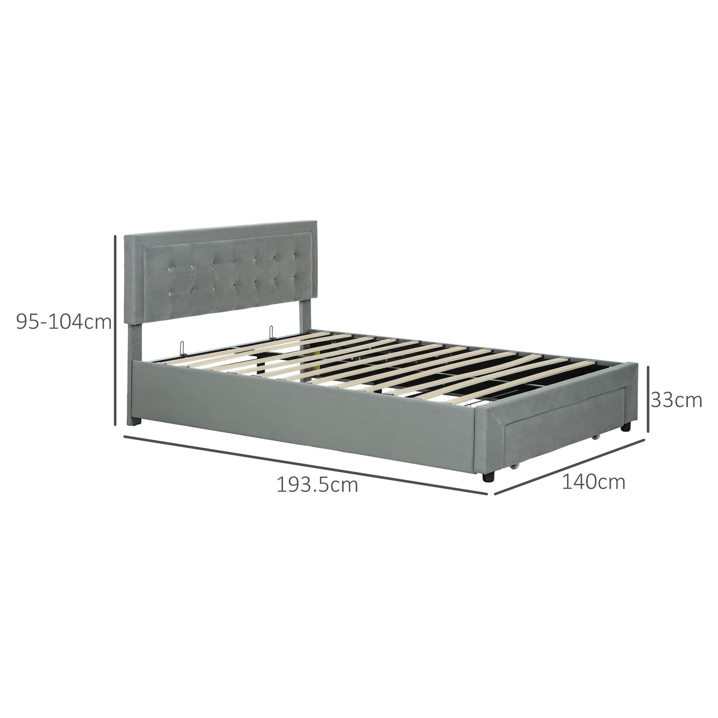 Double Size Ottoman Bed Frame with Front Drawer - Grey
