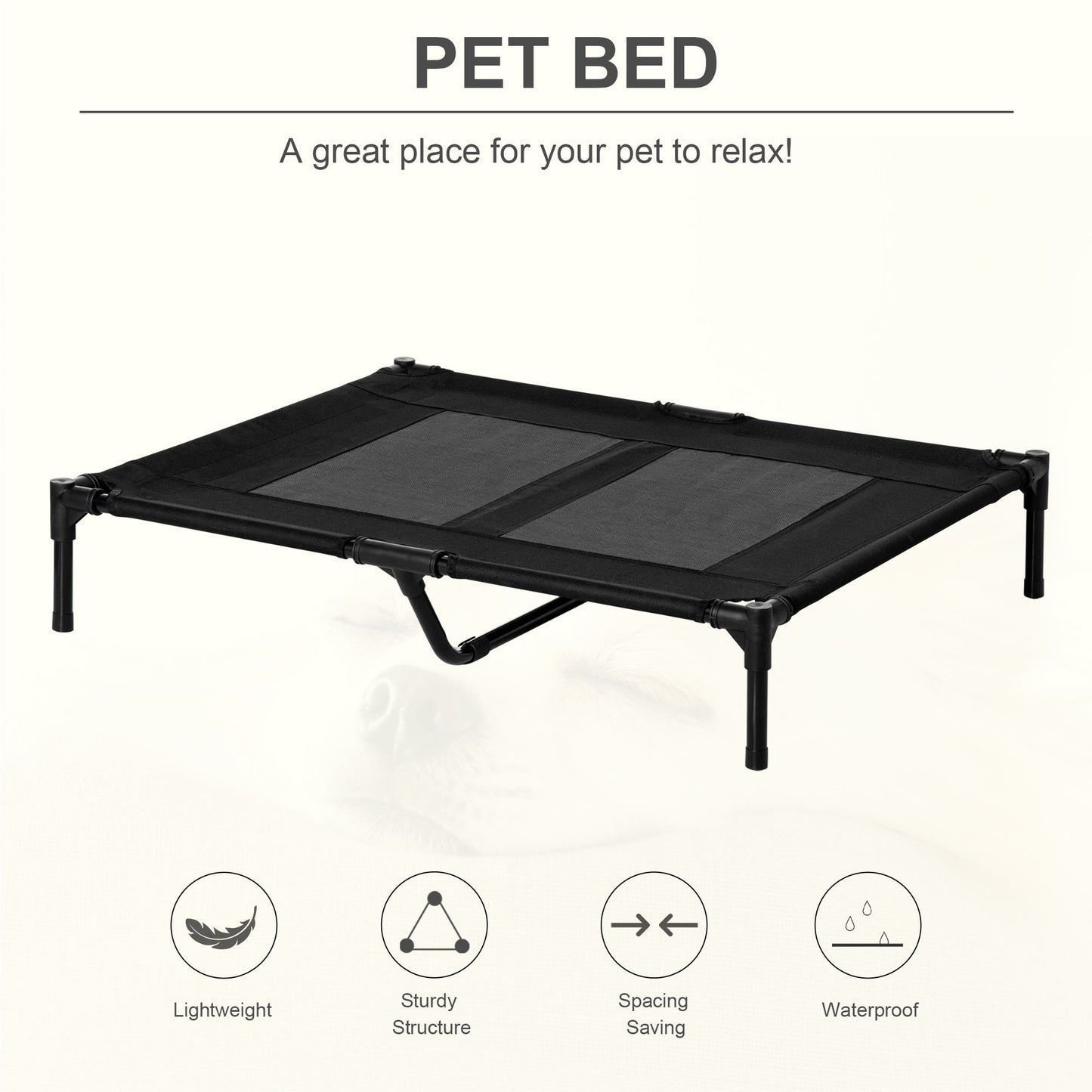 Large Elevated Pet Bed for Indoor and Outdoor Comfort - Black