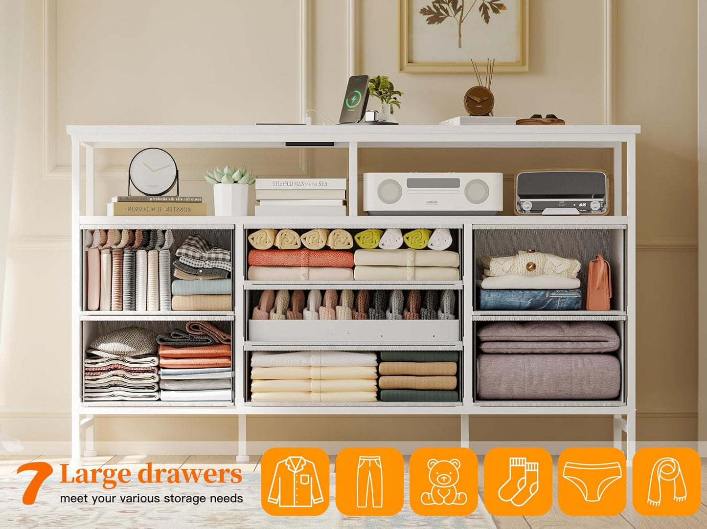 55 Inch Dresser TV Stand With Power Outlets And LED Lights