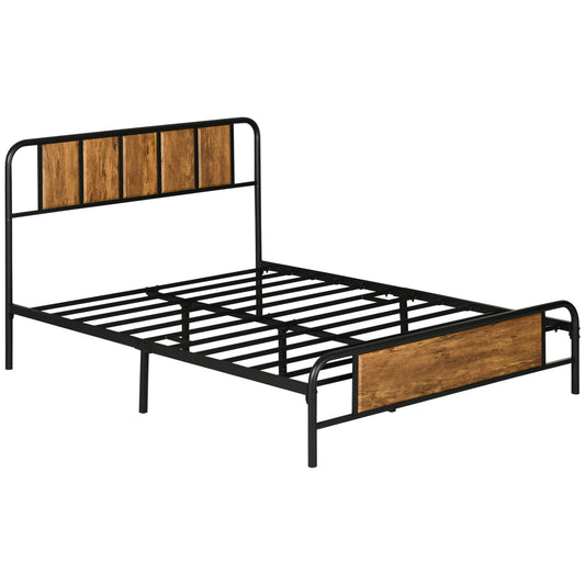 Industrial Style Double Bed Frame with Curved Headboard - Black Steel