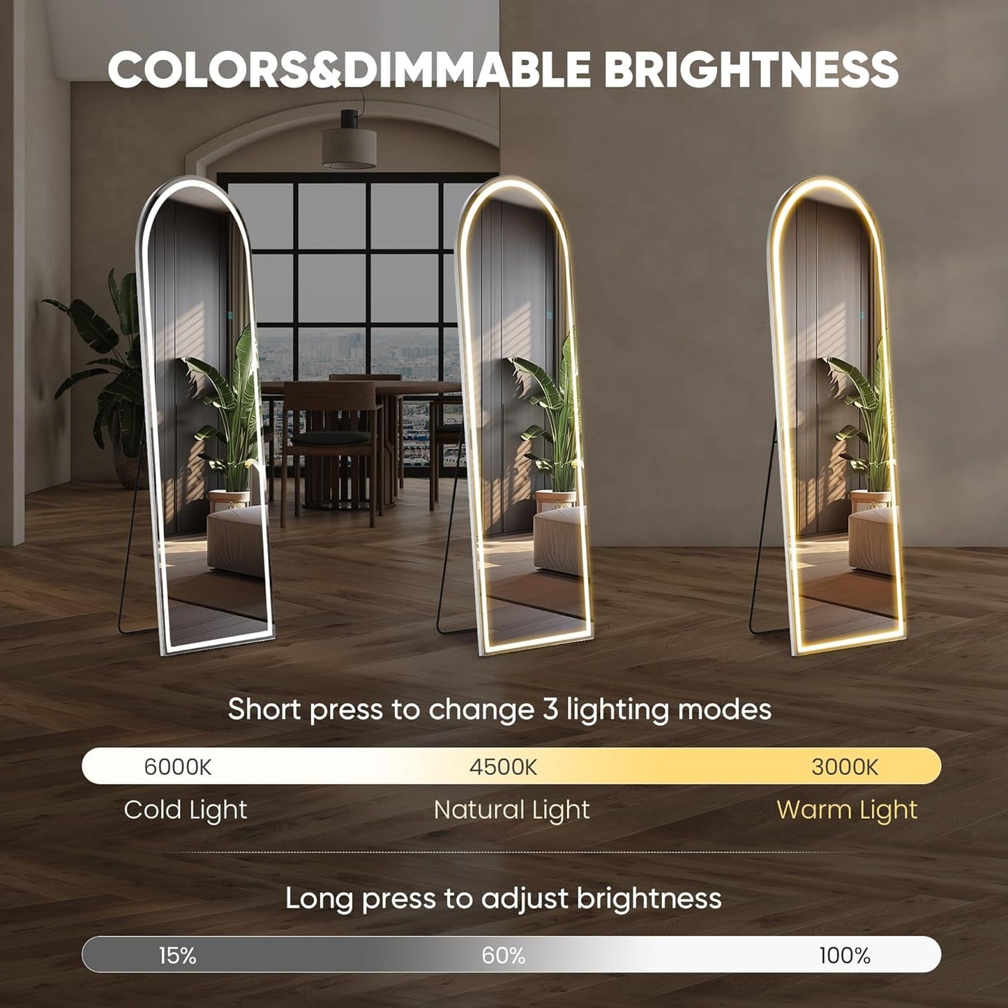 Arched Full Length Floor Mirror With LED Lights 59.8 Inch