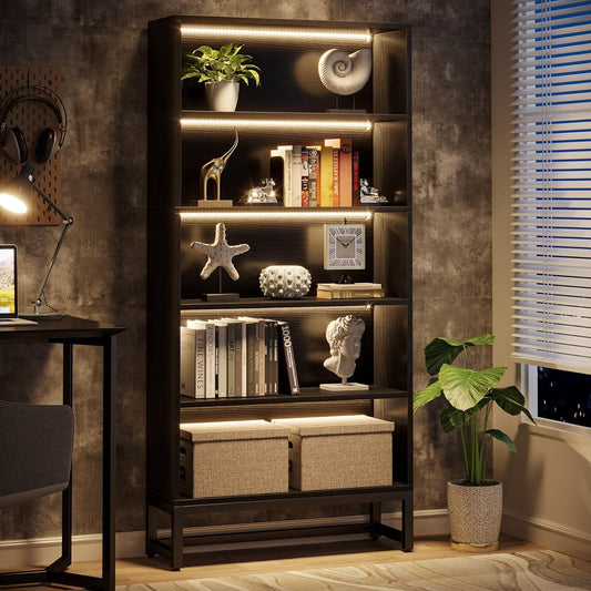 Tall Bookcase 70.8 Inch Led Lights For Living Room