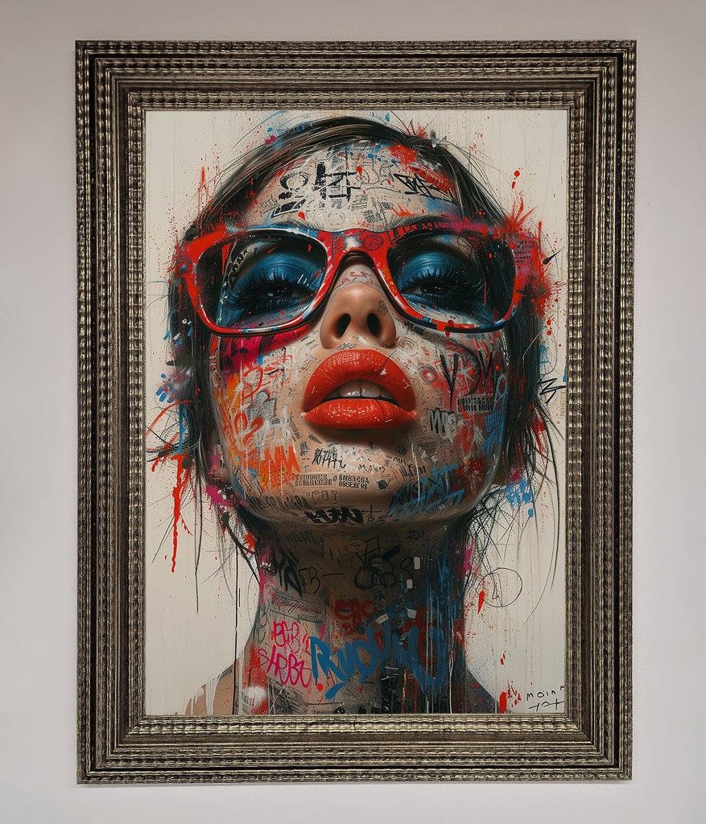 Graffiti Lady Glasses Framed Wall Art