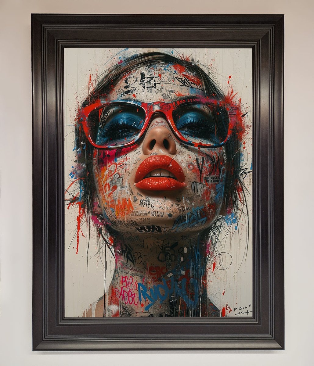 Graffiti Lady Glasses Framed Wall Art