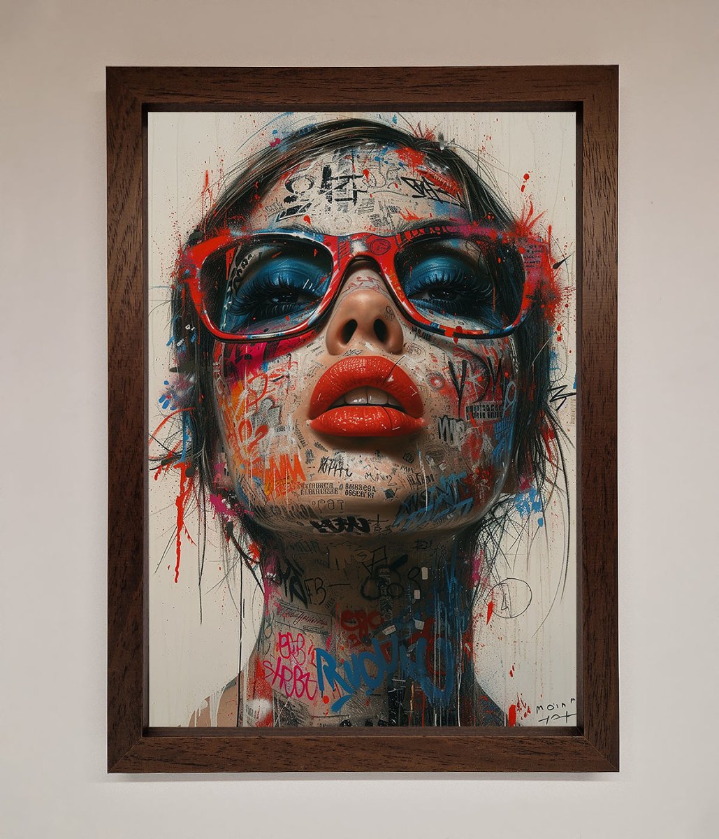 Graffiti Lady Glasses Framed Wall Art