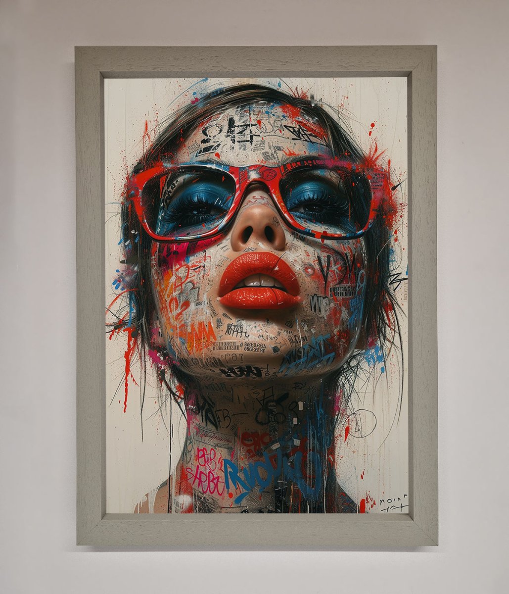 Graffiti Lady Glasses Framed Wall Art