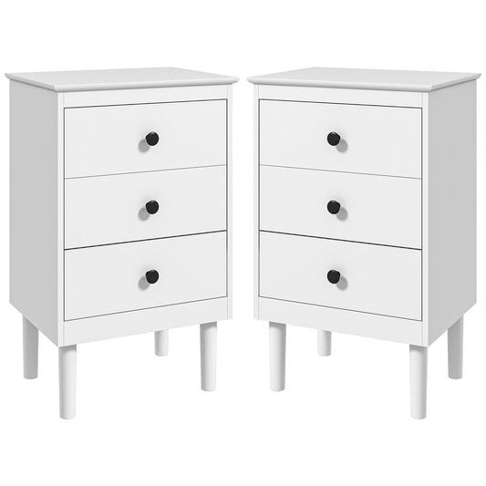 Set of Two Three-Drawer Modern Bedside Tables - White