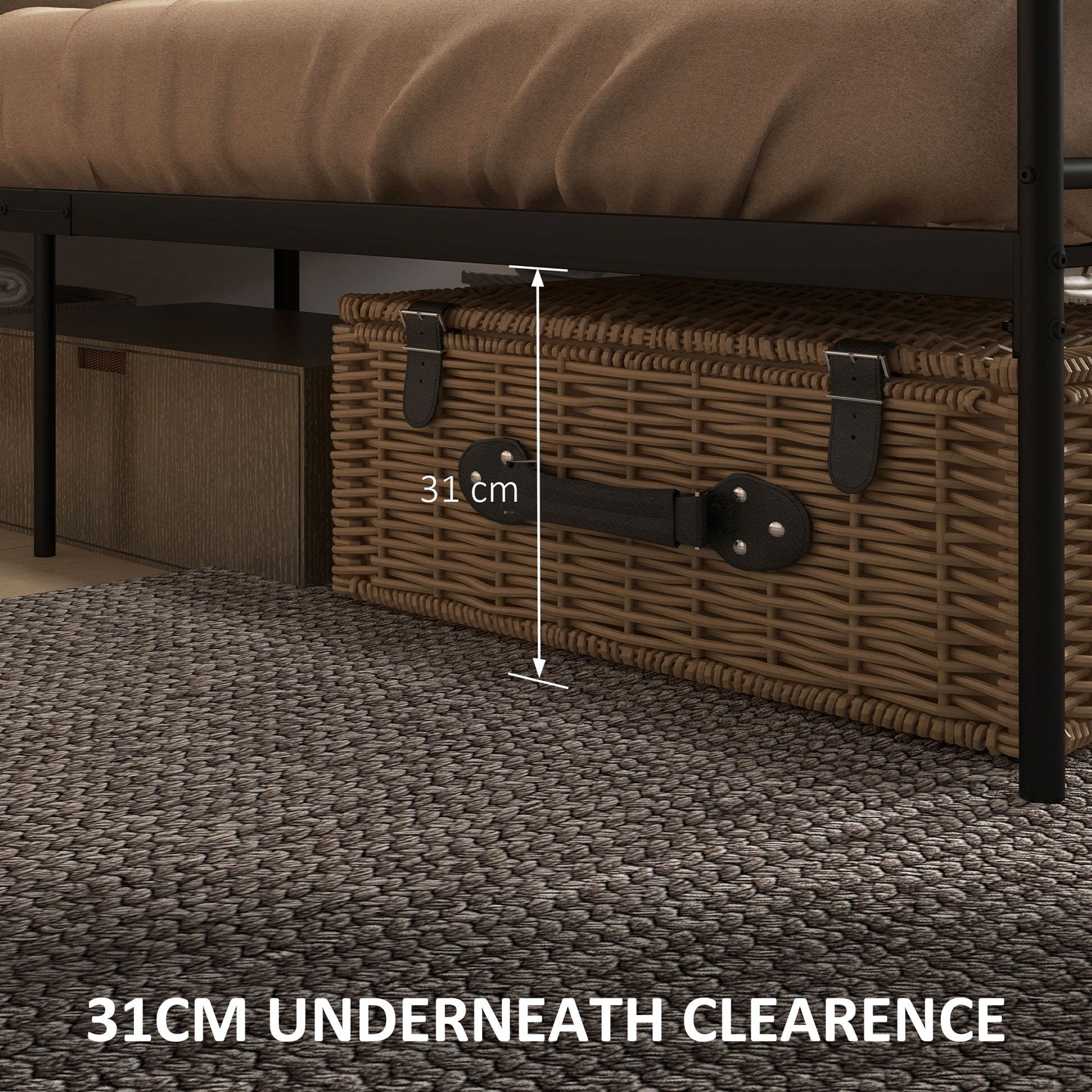 King Size Metal Bed Frame with Underbed Storage - Black